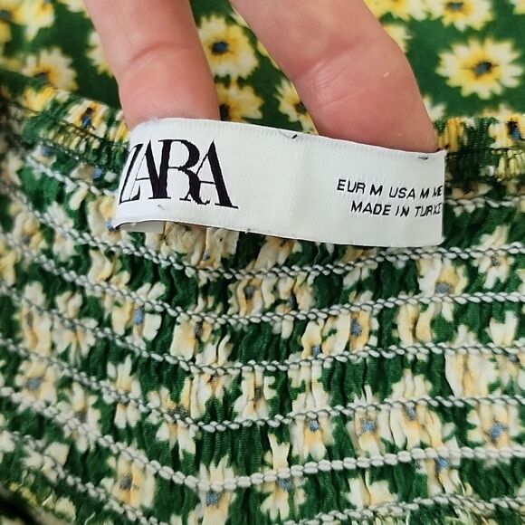 Zara Green Ditsy Floral Button Front Smocked Back Wide Leg Jumpsuit M (T20) - Picture 10 of 14